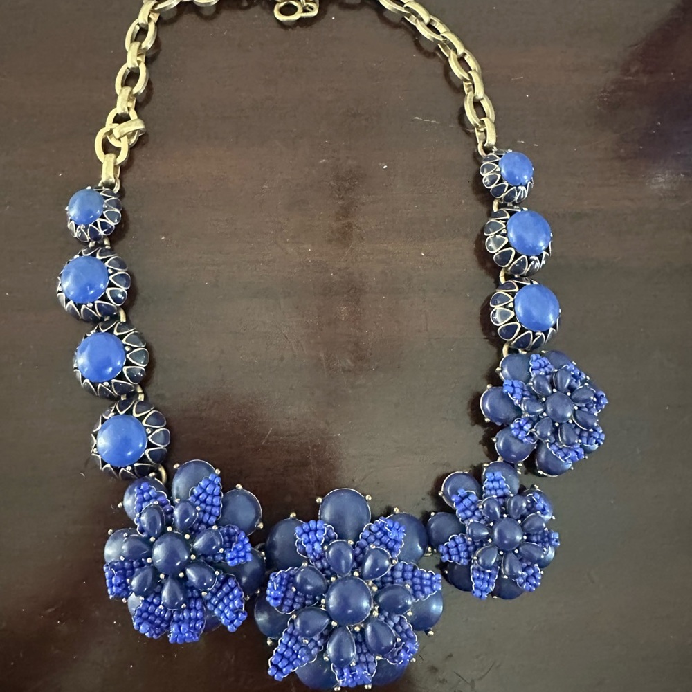 J. Crew Royal Blue Floral Bib Necklace